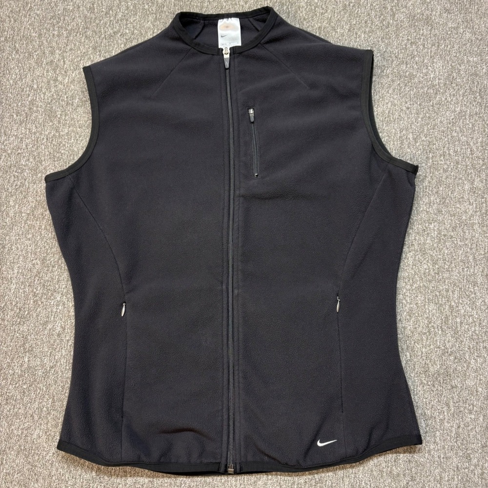 Vtg Nike Therma-FIT Fleece Vest Womens Medium Black Full Zip‎ Running Training